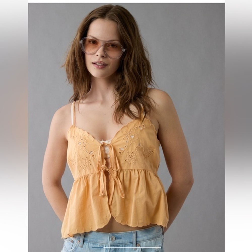 NWT AE Tie Front Embroidered Tank Top